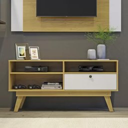 Home Theater Rack Tv 50 Polegadas Sala de Estar Quarto 1 Porta 3 Nichos Mdp Marrom Madeira Off - 1