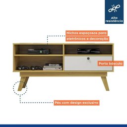 Home Theater Rack Tv 50 Polegadas Sala de Estar Quarto 1 Porta 3 Nichos Mdp Marrom Madeira Off - 6