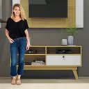 Ver imagem 4 de Home Theater Rack Tv 50 Polegadas Sala de Estar Quarto 1 Porta 3 Nichos Mdp Marrom Madeira Off