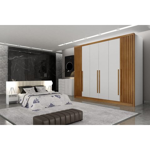 Guarda Roupa Casal 6 Portas 8 Gavetas - Maldivas Ripado-branco - Móveis Novo Horizonte