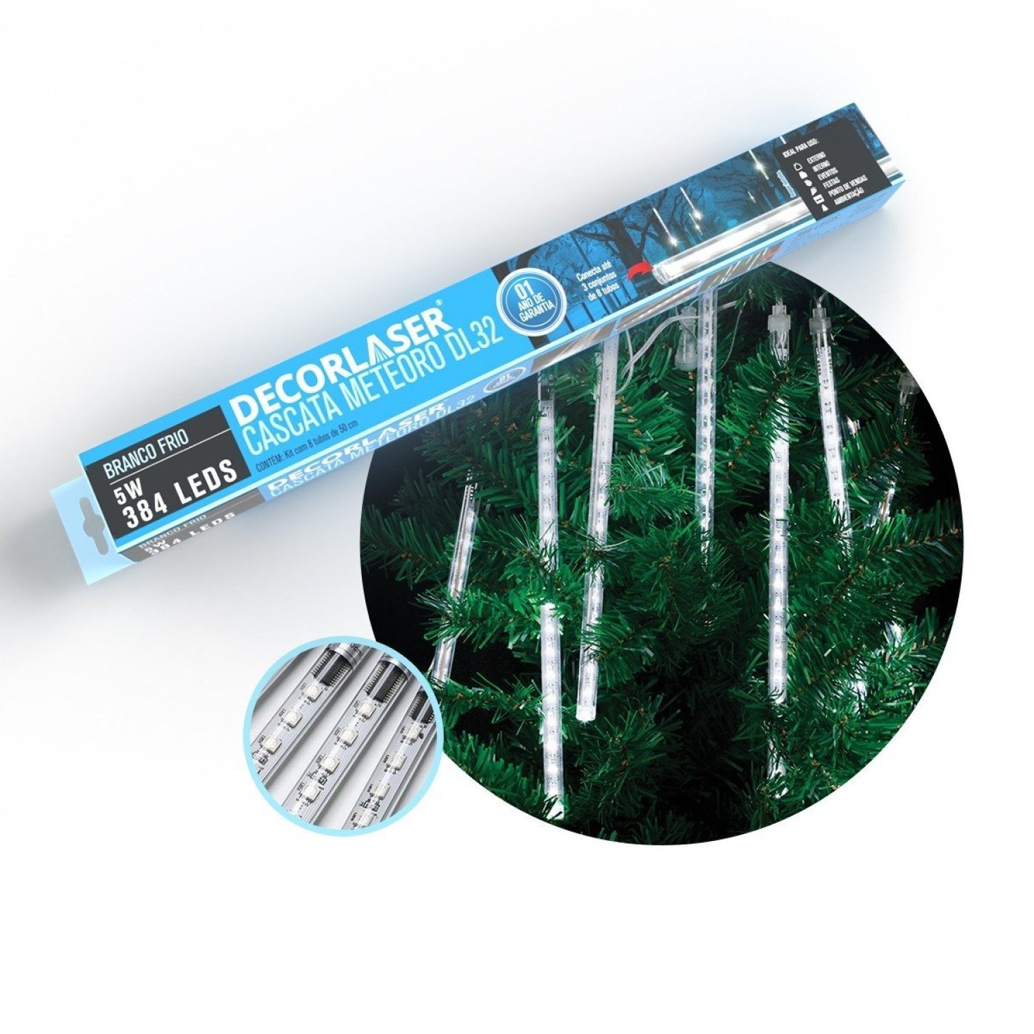 Cascata Bastão 8 Tubos 50cm LED 384 Snow Fall Decorlaser - 1
