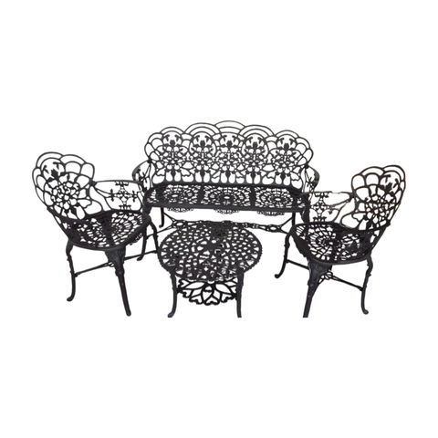 Conjunto de Mesa para Jardim com Banco de 3 Lugares, 2 Poltronas e Mesa Baixa Jardim Preto Fosco em 