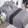 Kit 7 Peças Cobre Leito Colcha Queen 100% Algodão Percal 150 Fios Mix:grid Cinza - 1