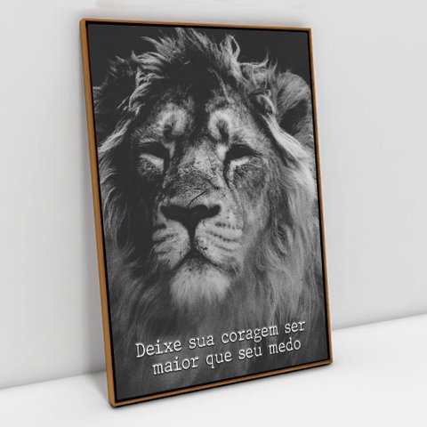 Quadro Motivacional em Telas Canvas Maior Que Seu Medo TaColado Moldura Flutuante 4,5cm Freijó 120 x