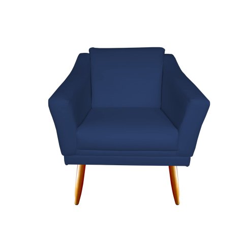 Poltrona Decorativa Agatha Suede Azul Marinho Pés Madeira Mz Decor