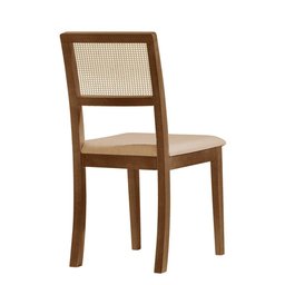 Kit 4 Cadeiras de Jantar Palha Estofada Linho Bege Encosto Tela Sextavada Rubi Madeira Maciça Imbuia - 4