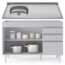 Ver imagem 4 de Balcão de Cozinha com Pia Inox Deslocada 120cm Ávila Cinza Claro L03 - Mpozenato