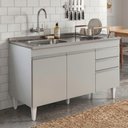 Ver imagem 3 de Balcão de Cozinha com Pia Inox Deslocada 120cm Ávila Cinza Claro L03 - Mpozenato