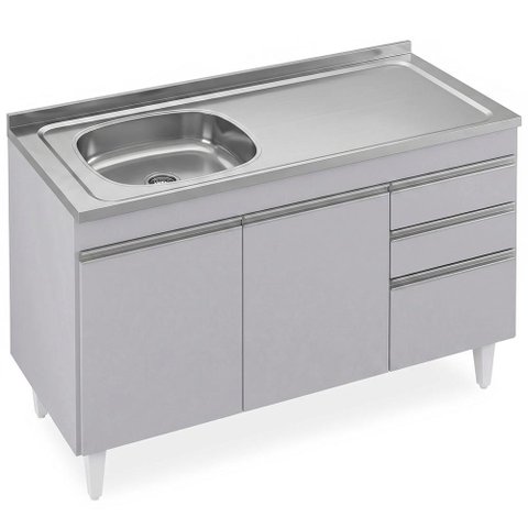 Balcão de Cozinha com Pia Inox Deslocada 120cm Ávila Cinza Claro L03 - Mpozenato