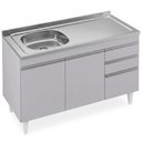 Ver imagem 1 de Balcão de Cozinha com Pia Inox Deslocada 120cm Ávila Cinza Claro L03 - Mpozenato