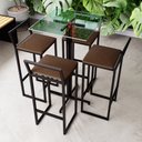 Ver imagem 1 de Conjunto Mesa Alta Bar Bistrô Quadrada Vidro 4 Banquetas Estofado Don Castro Decor
