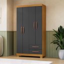 Ver imagem 1 de Guarda-Roupa Solteiro com 4 Portas e 2 Gavetas 100cm Multimóveis CR35675 Madeirado/Cinza