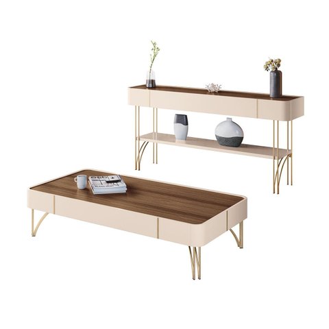 Kit Mesa de Centro e Aparador Miami Orgânica - Castanho Off White - Edecasamoveis