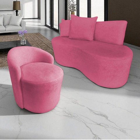 Kit Namoradeira + Poltrona Yara Orgânica Veludo Rosa