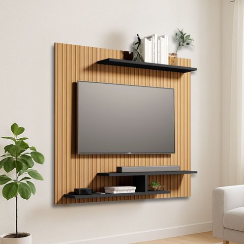 Painel de Tv Osiris Moderno e Compacto para Tvs de até 32":ripado/preto