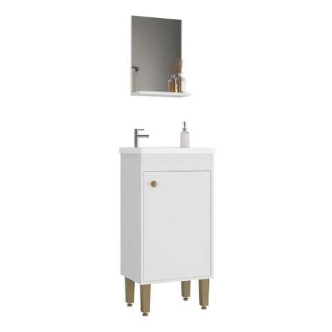 Gabinete de Banheiro com Pia e Espelheira 1 Porta Multimóveis CR10157 Branco