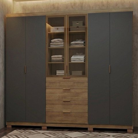Guarda Roupa Casal 100% MDF 6 Portas 4 Gavetas com Porta Reflecta Dubai Ouro