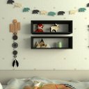 Ver imagem 1 de Par de Nichos Retangular P15cm Minimalista Preto Mdf Organizador Dormitorio Bebe Infantil Kids