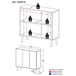 Sapateira Retrô 3 Portas Nina Multimóveis Mp6018 Preta - 4