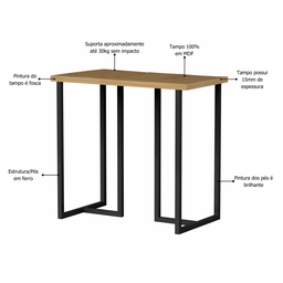 Mesa Escrivaninha Mali Pequena Compacta 76cm Estilo Industrial:freijo / Preto - 6