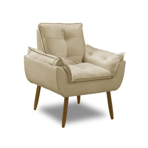 Poltrona para Sala Decorativa Opala Pés Madeira Suede Bege Império Decor