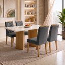 Ver imagem 1 de Conjunto Sala de Jantar 4 Lugares Retangular Tampo Vidro MDF 120x80cm Mesa Isla e Cadeiras Carol