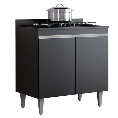 Armário Cozinha Balcao Cooktop 4 ou 5 Bocas 2 Portas 1 Tampo Cor,:preto