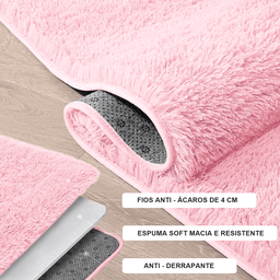 Tapete Pelo Alto Felpudo Peludo Macio Anti Derrapante Alérgico Rosa Bebe 200 x 200 cm - 3