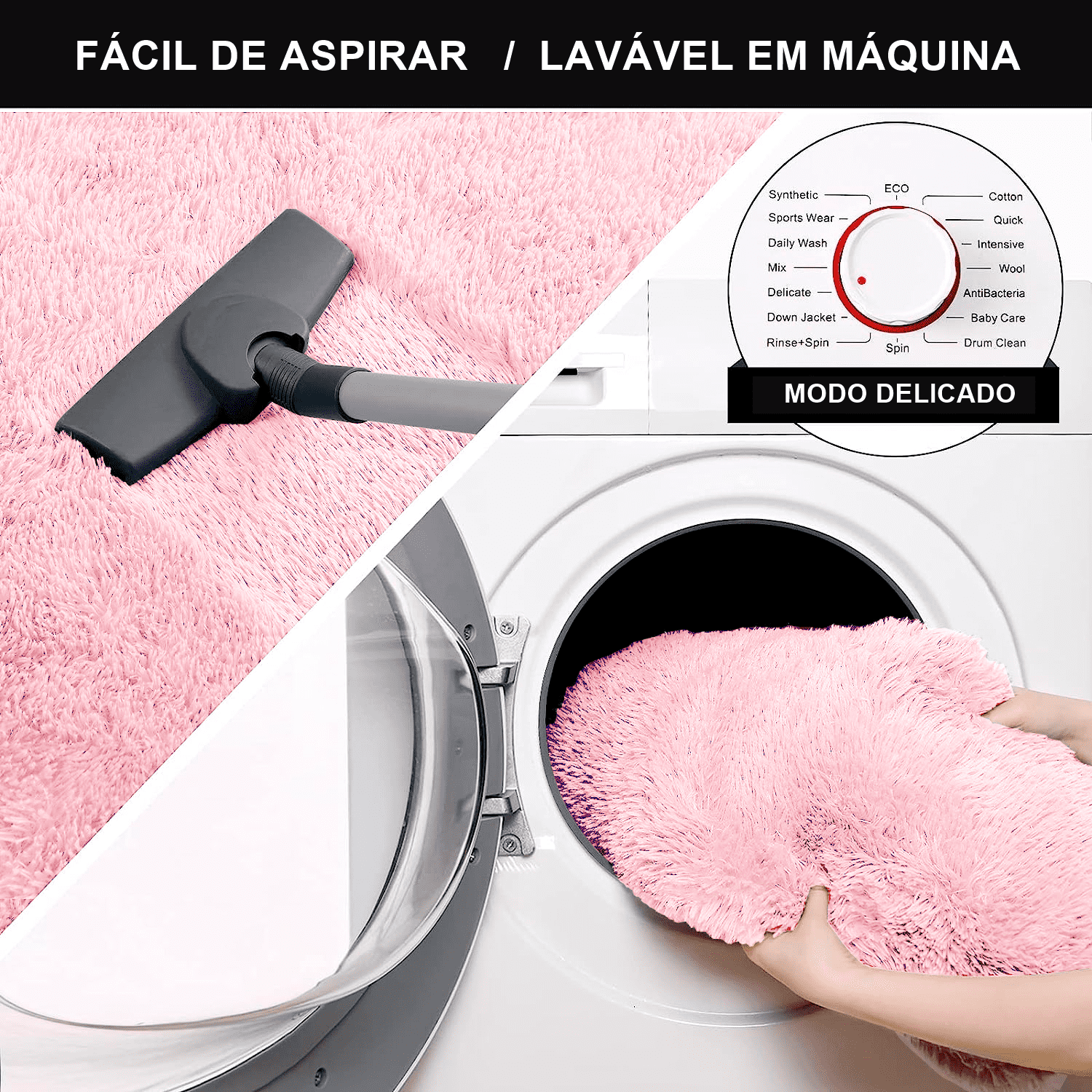 Tapete Pelo Alto Felpudo Peludo Macio Anti Derrapante Alérgico Rosa Bebe 200 x 200 cm - 2