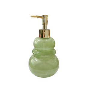 Porta Sabonete Liquido de Vidro Verde e Pump Dourado