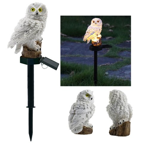 Coruja Luminaria Solar Casa Jardim Quintal Enfeite Luz Led Espeto Decoraçao Nortuna Enfeite Aves LEV