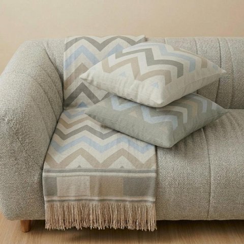 Kit Manta e Almofadas Decorativas para Sofá Cherry Azul Nevoa - Nexta Casa