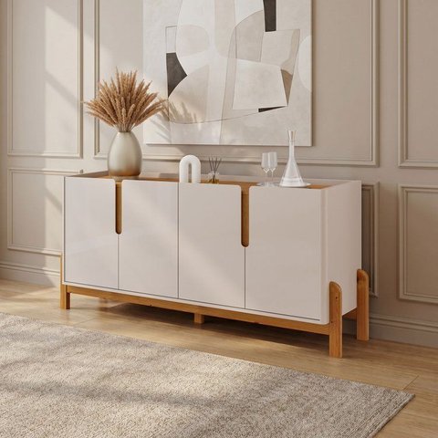 Buffet Aparador Sala de Jantar 4 Portas MDF 170cm Lizz Versátile 2022 Pés em Madeira Maciça