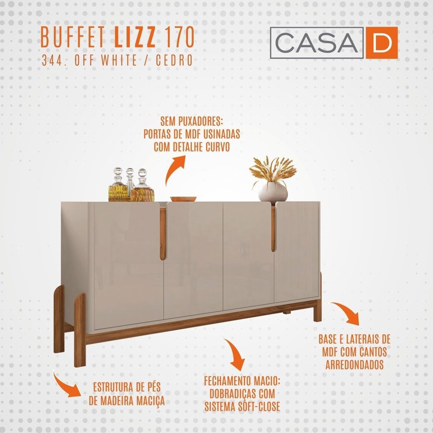Buffet 170cm 4 Portas Lizz Casa D - 4