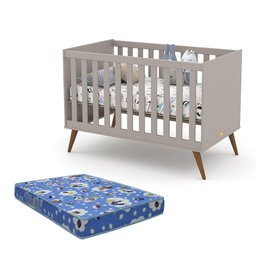 Berço Americano Retrô Gold Cinza/Eco Wood com Colchão Baby Physical - Matic Móveis - 1
