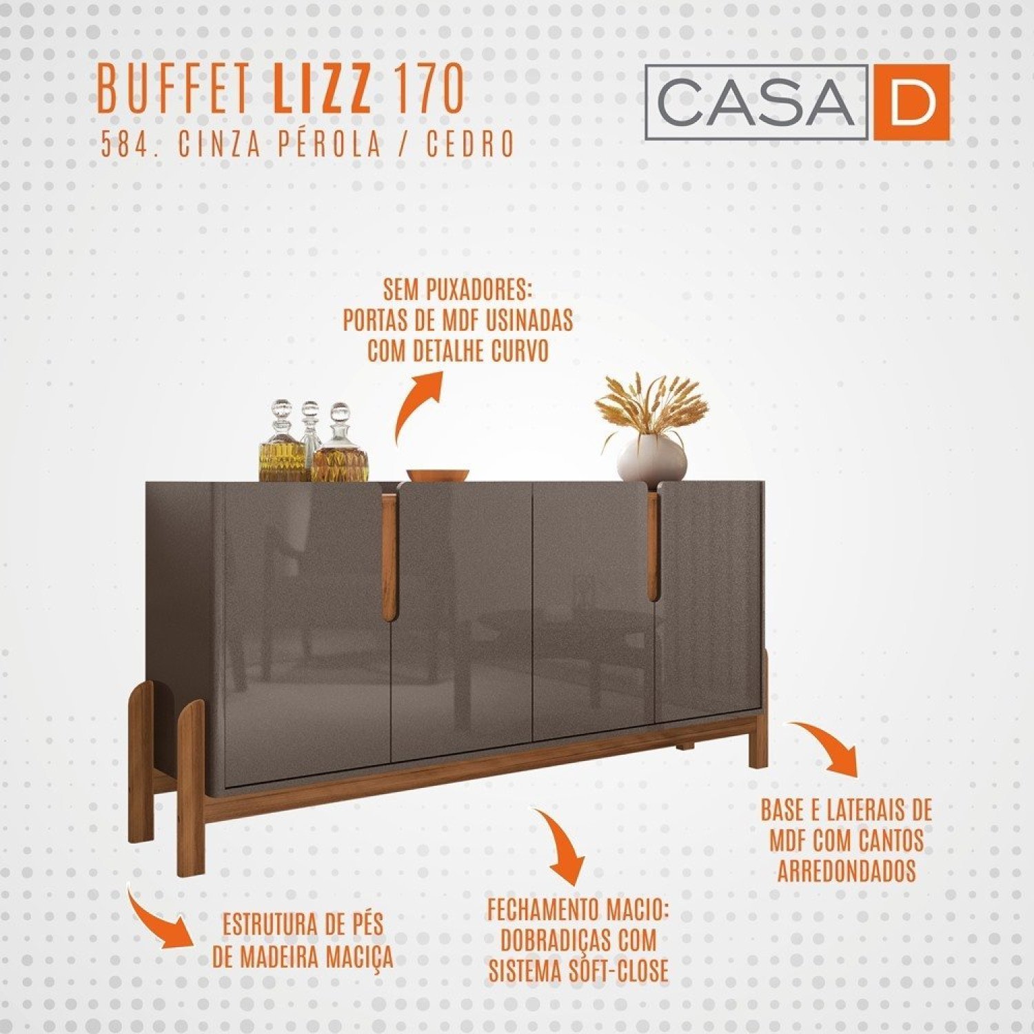 Buffet 170cm 4 Portas Lizz Casa D - 4