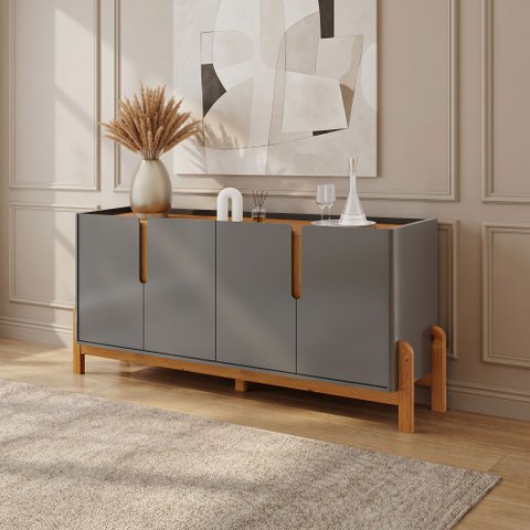 Buffet 170cm 4 Portas Lizz Versátile 2022 Cinza/Perola/Cedro