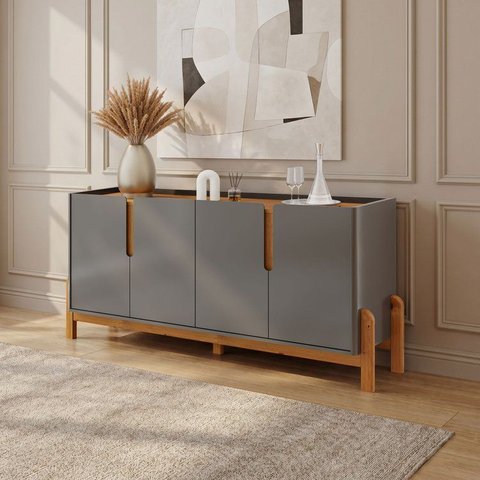 Buffet 170cm 4 Portas Lizz Versátile 2022 Cinza/Perola/Cedro