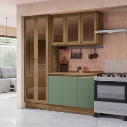 Armário de Cozinha Compacta com Vidro Reflecta 100% Mdf 192cm Nogueira/verde Celeste Kappesberg - 1