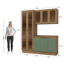 Armário de Cozinha Compacta com Vidro Reflecta 100% Mdf 192cm Nogueira/verde Celeste Kappesberg - 3