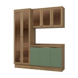 Armário de Cozinha Compacta com Vidro Reflecta 100% Mdf 192cm Nogueira/verde Celeste Kappesberg - 2