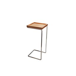 Mesa de Canto Sofá Base Prata Anny Apoio Lateral 68cm Tampo Mel - 1