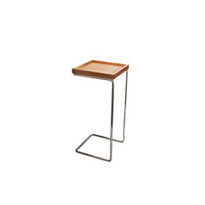Mesa de Canto Sofá Base Prata Anny Apoio Lateral 68cm Tampo Mel