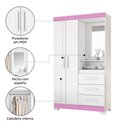 Ver imagem 6 de Guarda-roupa Solteiro Formate 2 Portas 3 Gavetas com Espelho Flex Branco/rosa - Pnr Móveis