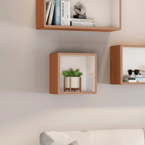 Nicho de Parede Quadrado para Livro 33x24 Cm Mdf Freijó Off White Dalla Costa
