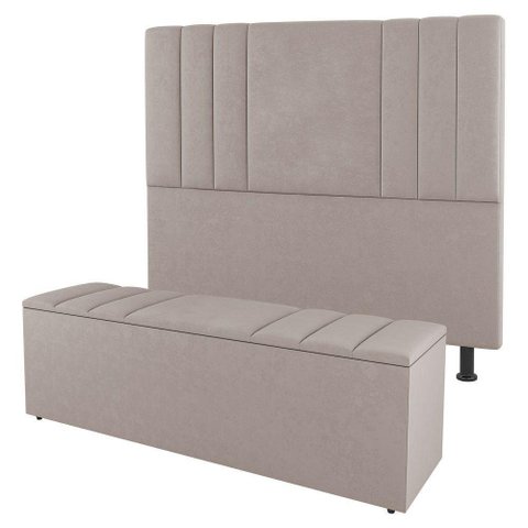 Kit Cabeceira E Baú Cama Box Queen 160Cm Suede Bege