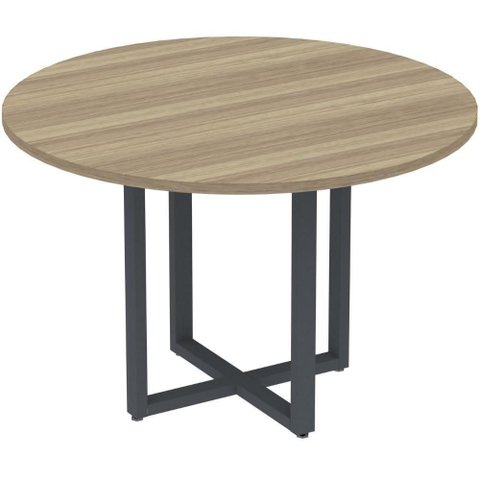 Mesa de Reunião Redonda P25 Pandin 110 Cm (largura) Tampo Mdp Noce Naturalle Pé Aço Tubular Cinza