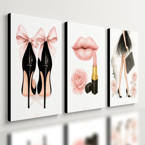 Kit3 Quadro Decorativo Fashion Mulher Moda Quarto Casa Loja Qualidade Premium Moderno 28x20cm