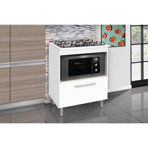 BALCÃO GABINETE PARA COOKTOP DE 5 BOCAS E PARA FORNO ELÉT. BUR 01 PORTA COR BRANCO BRILHO PASSE