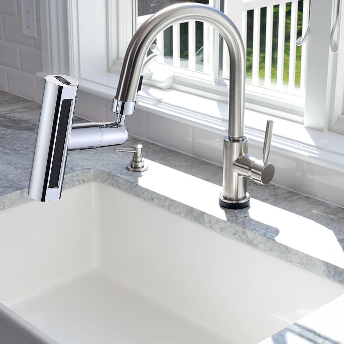 Extensor Torneira 4 Modos Arejador Cascata Cozinha Pia Cuba Giratorio 360º Agua Alta Pressao Ajustav - 9